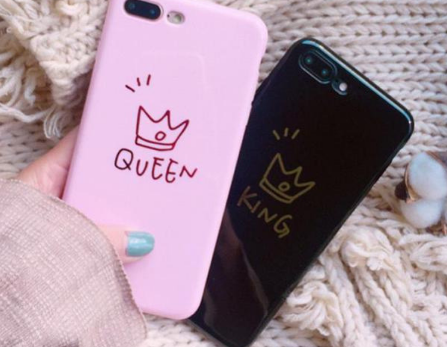 Glossy King and Queen Crown Couple Phone Case