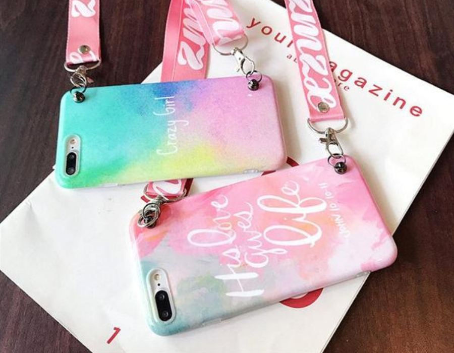 Pink Candy Phone Case For iPhone X 6 7 8 Plus with Shoulder belt