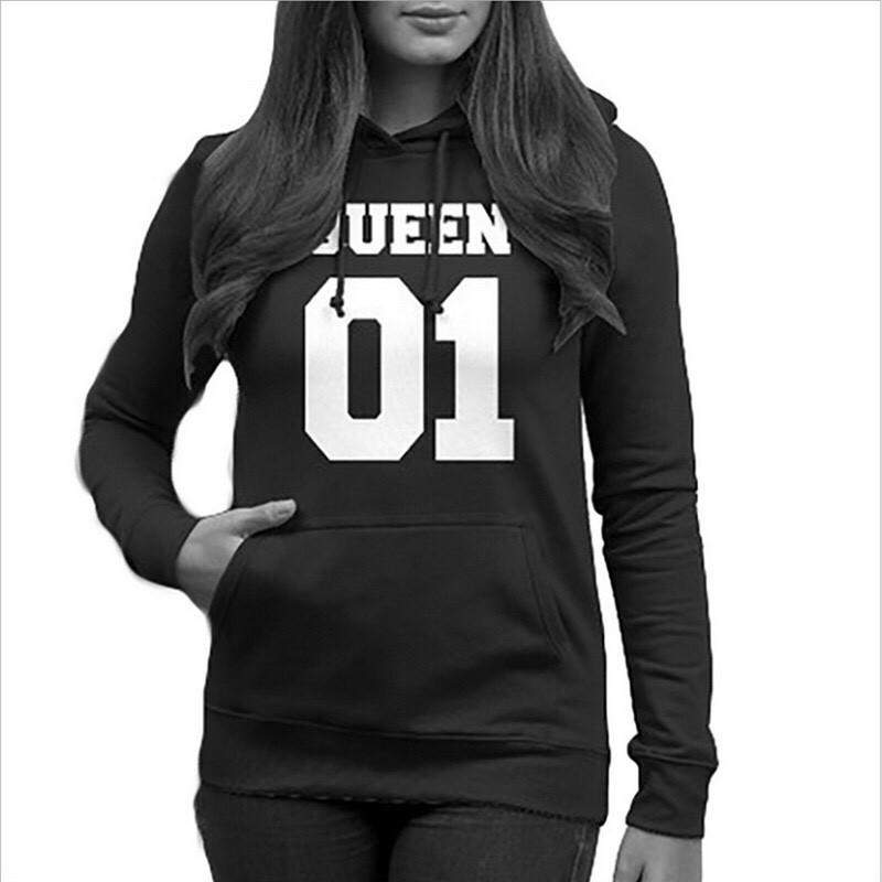 Couple Sweatshirt KING QUEEN HOODIES Prints Lover Pullover for Men and Women