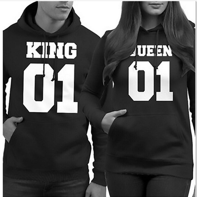 Couple Sweatshirt KING QUEEN HOODIES Prints Lover Pullover for Men and Women