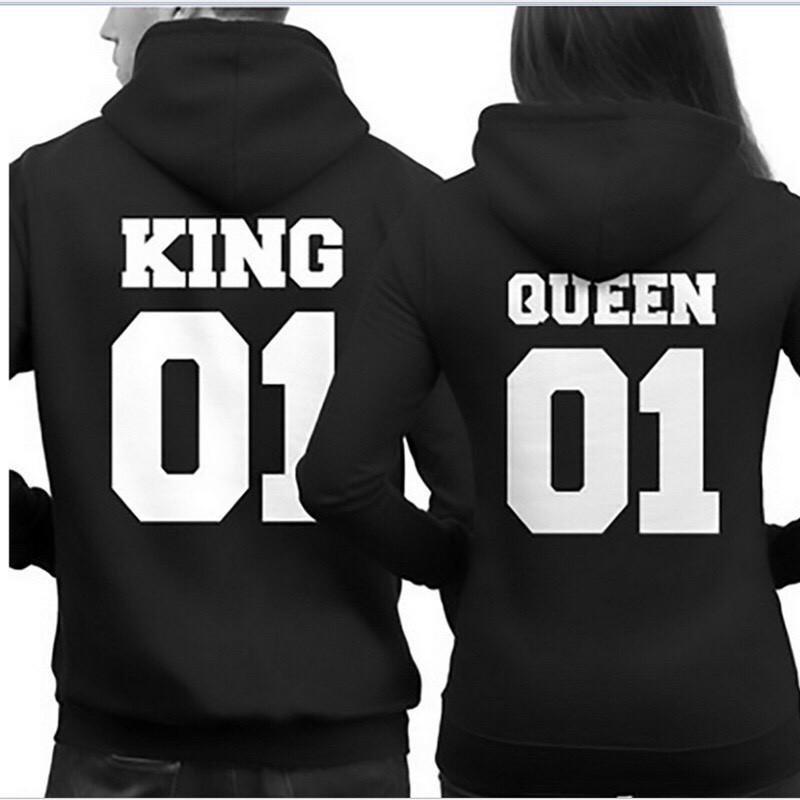 Couple Sweatshirt KING QUEEN HOODIES Prints Lover Pullover for Men and Women