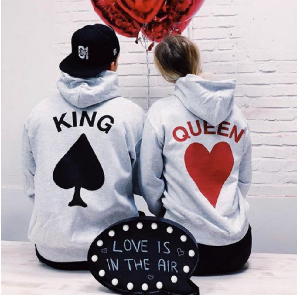 King & Queen Crown Matching Couple Hoodies - Valentine's Day Gift, Unisex, Graphic Print