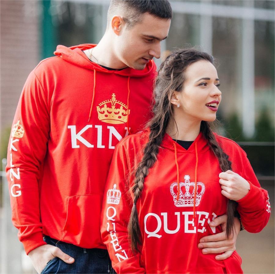 Red - King Queen Hoodies - Valentine's Day Special