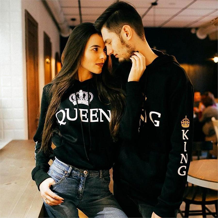 Black - King Queen Hoodies - Valentine's Day Special