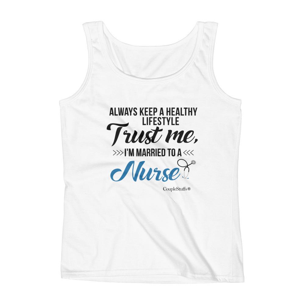 "Original Women's Sleeveless Top Tank Shirt Apparel "I'm Married To A Nurse"