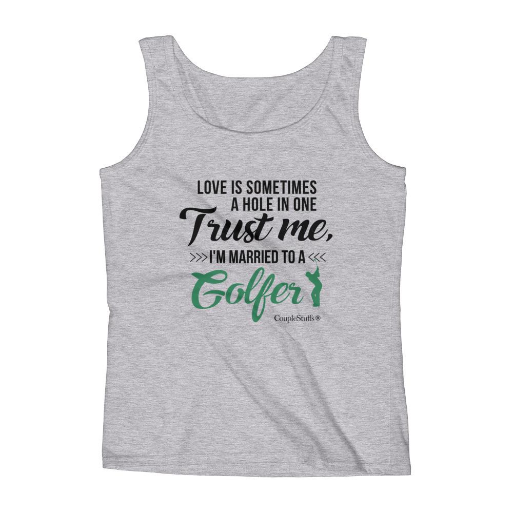 "Original Woman Short Sleeves Apparel with caption "I'm Married To A Golfer"