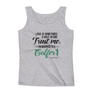 "Original Woman Short Sleeves Apparel with caption "I'm Married To A Golfer"
