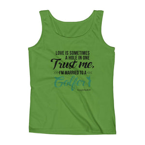 "Original Woman Short Sleeves Apparel with caption "I'm Married To A Golfer"