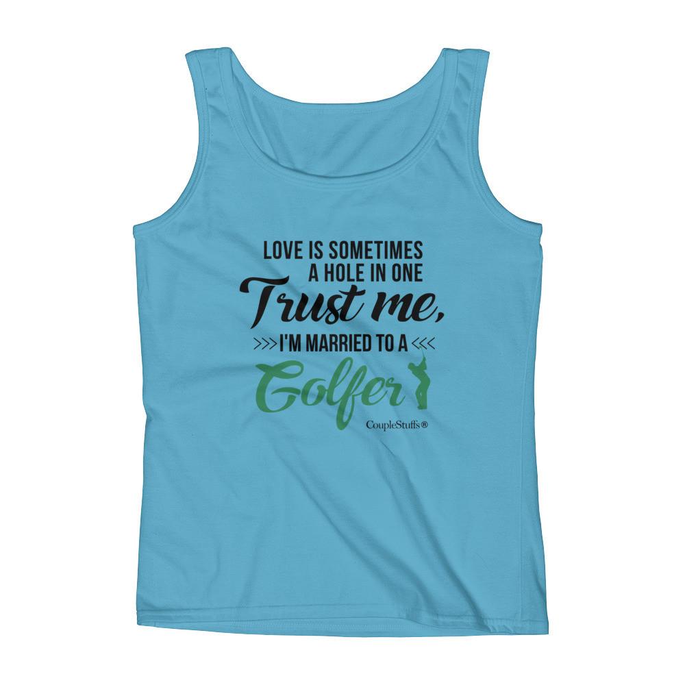 "Original Woman Short Sleeves Apparel with caption "I'm Married To A Golfer"
