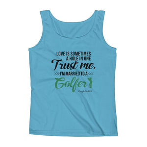 "Original Woman Short Sleeves Apparel with caption "I'm Married To A Golfer"