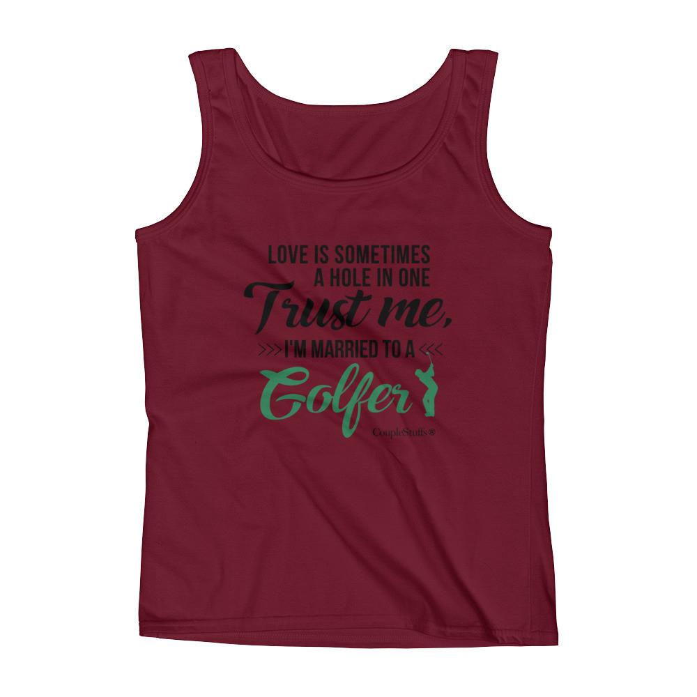 "Original Woman Short Sleeves Apparel with caption "I'm Married To A Golfer"