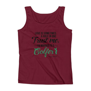 "Original Woman Short Sleeves Apparel with caption "I'm Married To A Golfer"