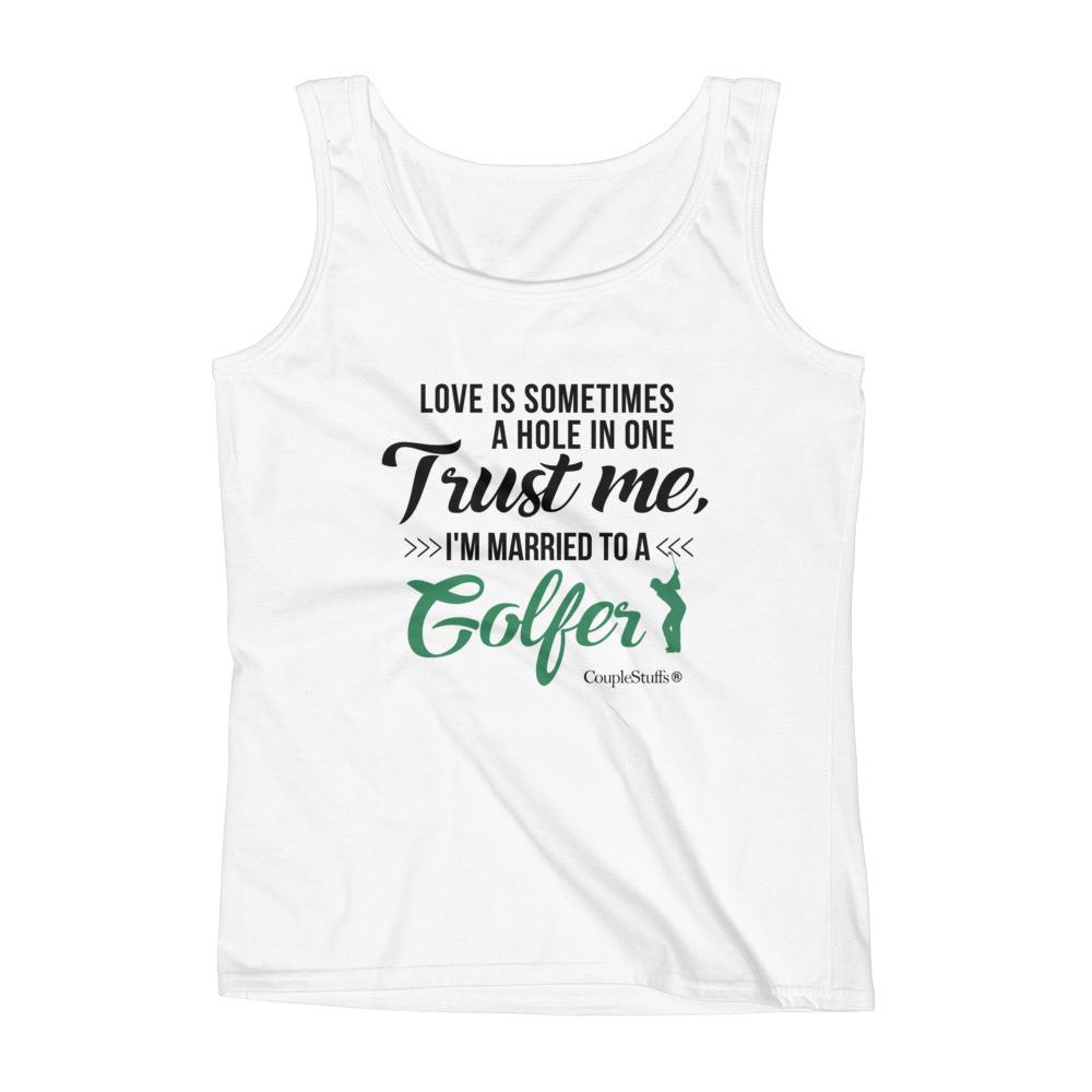 "Original Woman Short Sleeves Apparel with caption "I'm Married To A Golfer"