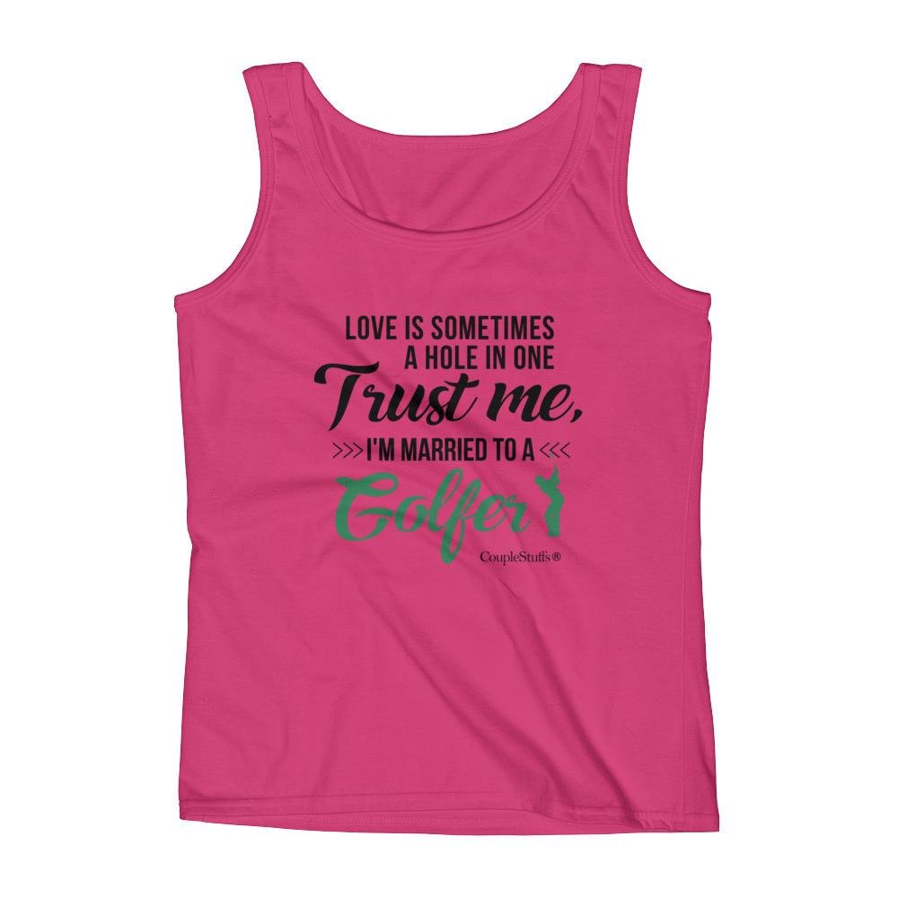 "Original Woman Short Sleeves Apparel with caption "I'm Married To A Golfer"