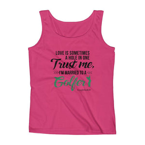 "Original Woman Short Sleeves Apparel with caption "I'm Married To A Golfer"