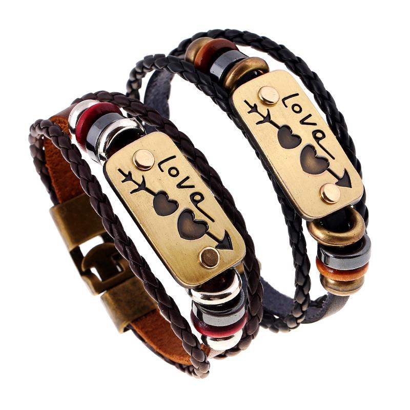 Bracelet Charm Double Heart Love Leather Couple Bracelet