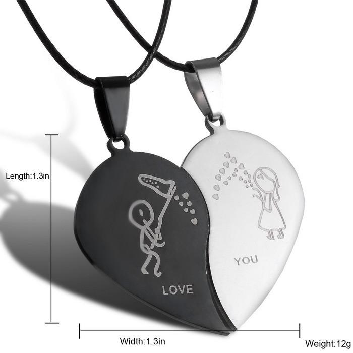 Love You Heart Couple Necklace