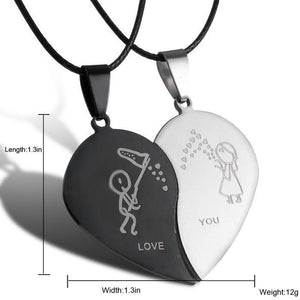Love You Heart Couple Necklace