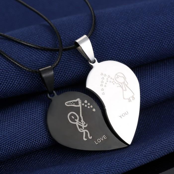 Love You Heart Couple Necklace