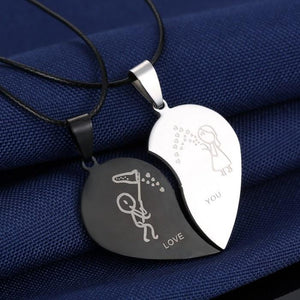Love You Heart Couple Necklace