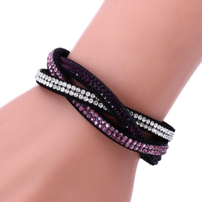 Couple Bracelets Jewelry Leather With 6 Layer WrapSlake Crystals Rhinestone Gift