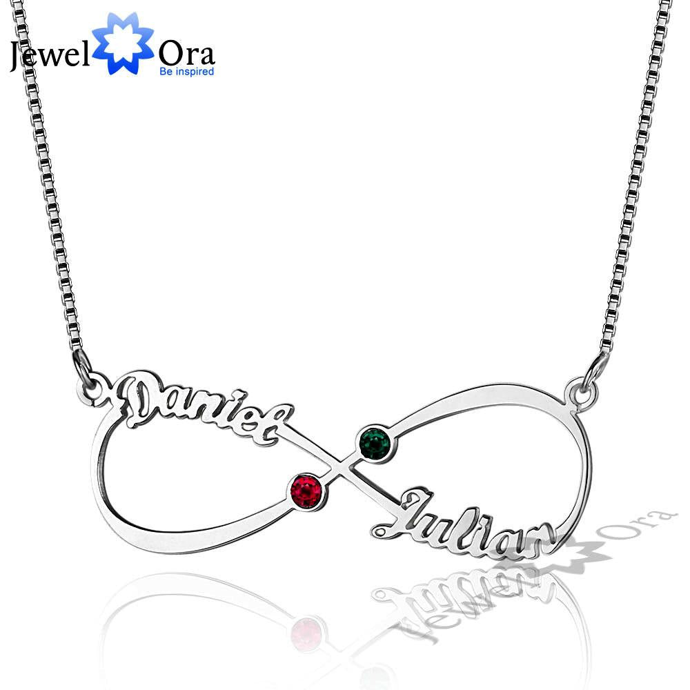 DIY Christmas Gift Infinity Love Birthstone Pendant Personalized 925 Sterling Silver Name Necklace With Box (JewelOra NE101637)