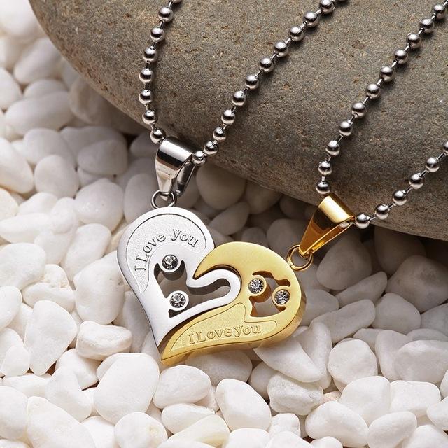 I Love You Heart Shape Couple Necklace