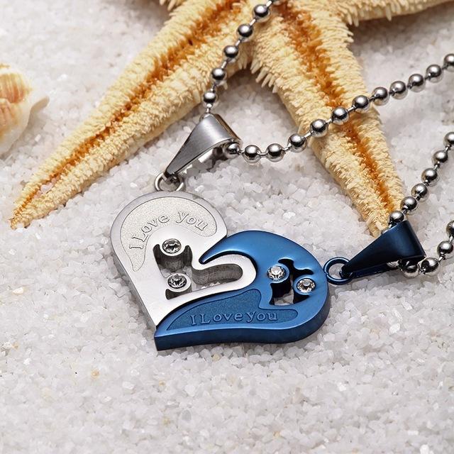 I Love You Heart Shape Couple Necklace