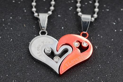 I Love You Heart Shape Couple Necklace