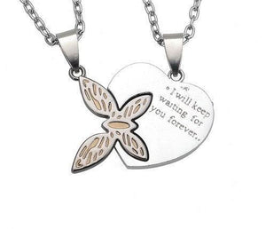 I Will Keep Waiting For You Butterfly Couple Necklace