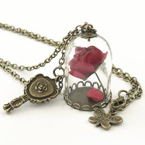 Freeshipping 1pc a lot Beauty and The Beast Enchanted Rose in Terrarium and mirror charm necklace MVYS01