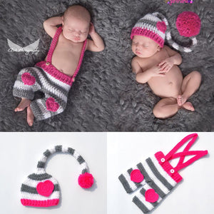 Twin Clothes Crochet Baby Hearted Hat & Pants Set Crochet Newborn Twins Clothing Set