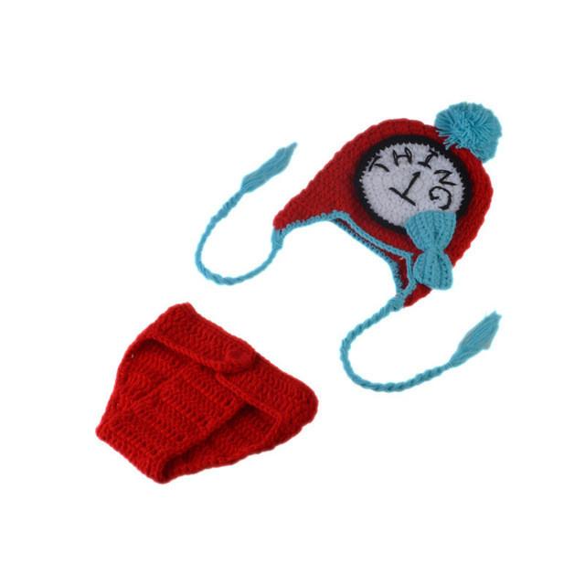 Twin Clothes Unisex Newborn Baby TWINS Photography Props Crochet Baby Earflap Hat & Diaper Set Knitted