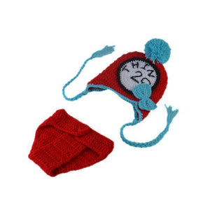 Twin Clothes Unisex Newborn Baby TWINS Photography Props Crochet Baby Earflap Hat & Diaper Set Knitted