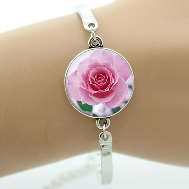 Fashion cartoon movie Prince and princess style beauty and the beast jewelry Glass Cabochon Lotus Flower women bracelet B243