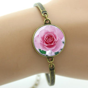 Fashion cartoon movie Prince and princess style beauty and the beast jewelry Glass Cabochon Lotus Flower women bracelet B243