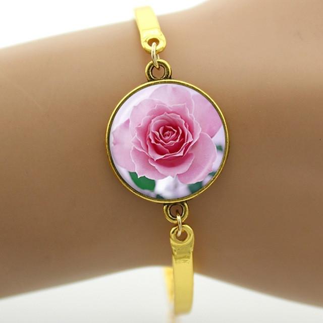 Fashion cartoon movie Prince and princess style beauty and the beast jewelry Glass Cabochon Lotus Flower women bracelet B243