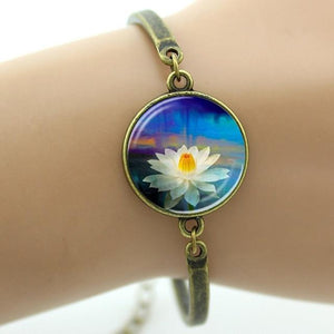 Fashion cartoon movie Prince and princess style beauty and the beast jewelry Glass Cabochon Lotus Flower women bracelet B243