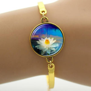 Fashion cartoon movie Prince and princess style beauty and the beast jewelry Glass Cabochon Lotus Flower women bracelet B243