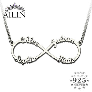 Personalized Infinity Necklace with Names Silver Infinity  Pendant 4 names Brand Necklace Endless Love Valentine's Day Gift