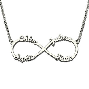 Personalized Infinity Necklace with Names Silver Infinity  Pendant 4 names Brand Necklace Endless Love Valentine's Day Gift