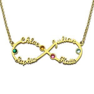 Infinity 4 Names Necklace with Birthstones Gold Color Personalized Infinity Necklace Mother Birthstone Jewelry