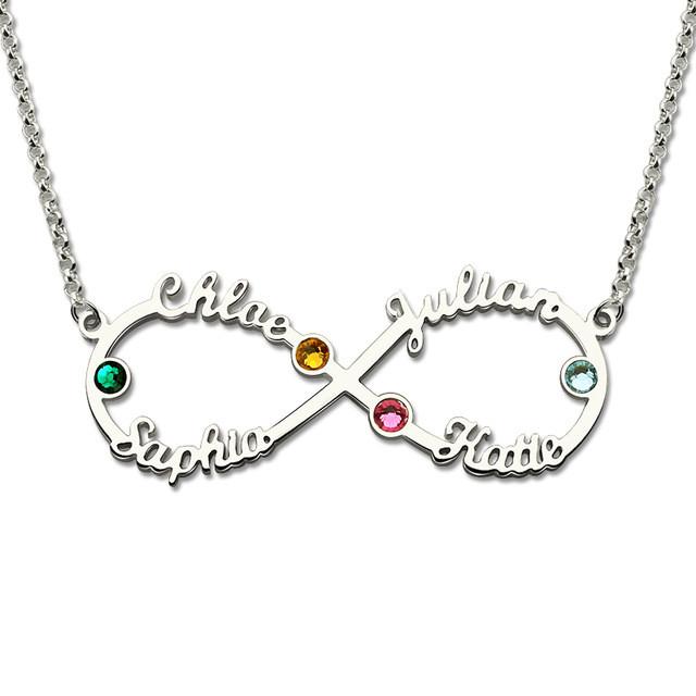 Infinity 4 Names Necklace with Birthstones Gold Color Personalized Infinity Necklace Mother Birthstone Jewelry