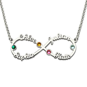 Infinity 4 Names Necklace with Birthstones Gold Color Personalized Infinity Necklace Mother Birthstone Jewelry