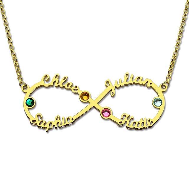 Infinity 4 Names Necklace with Birthstones Gold Color Personalized Infinity Necklace Mother Birthstone Jewelry