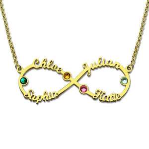 Infinity 4 Names Necklace with Birthstones Gold Color Personalized Infinity Necklace Mother Birthstone Jewelry