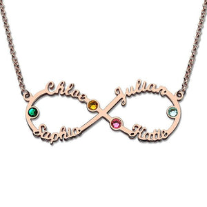Infinity 4 Names Necklace with Birthstones Gold Color Personalized Infinity Necklace Mother Birthstone Jewelry