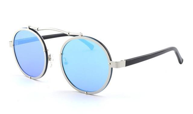 Mix wind Metal retro round frame sunglasses 2017 fashion face 7 color reflective sunglass women mirror Couple men eyewear