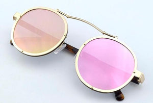 Mix wind Metal retro round frame sunglasses 2017 fashion face 7 color reflective sunglass women mirror Couple men eyewear