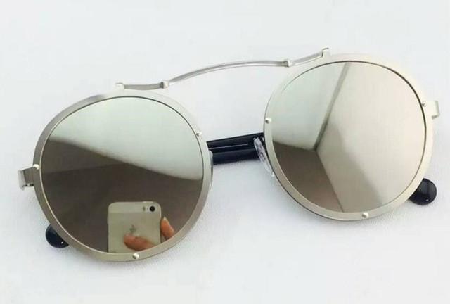 Mix wind Metal retro round frame sunglasses 2017 fashion face 7 color reflective sunglass women mirror Couple men eyewear